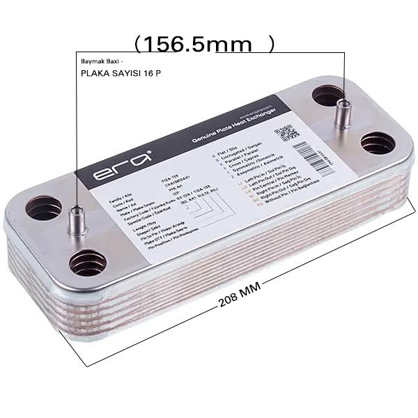 Baymak Baxi Eco3 Luna3 Uyumlu Plaka Eşanjör 16 Plaka 156,5 mm Hrale