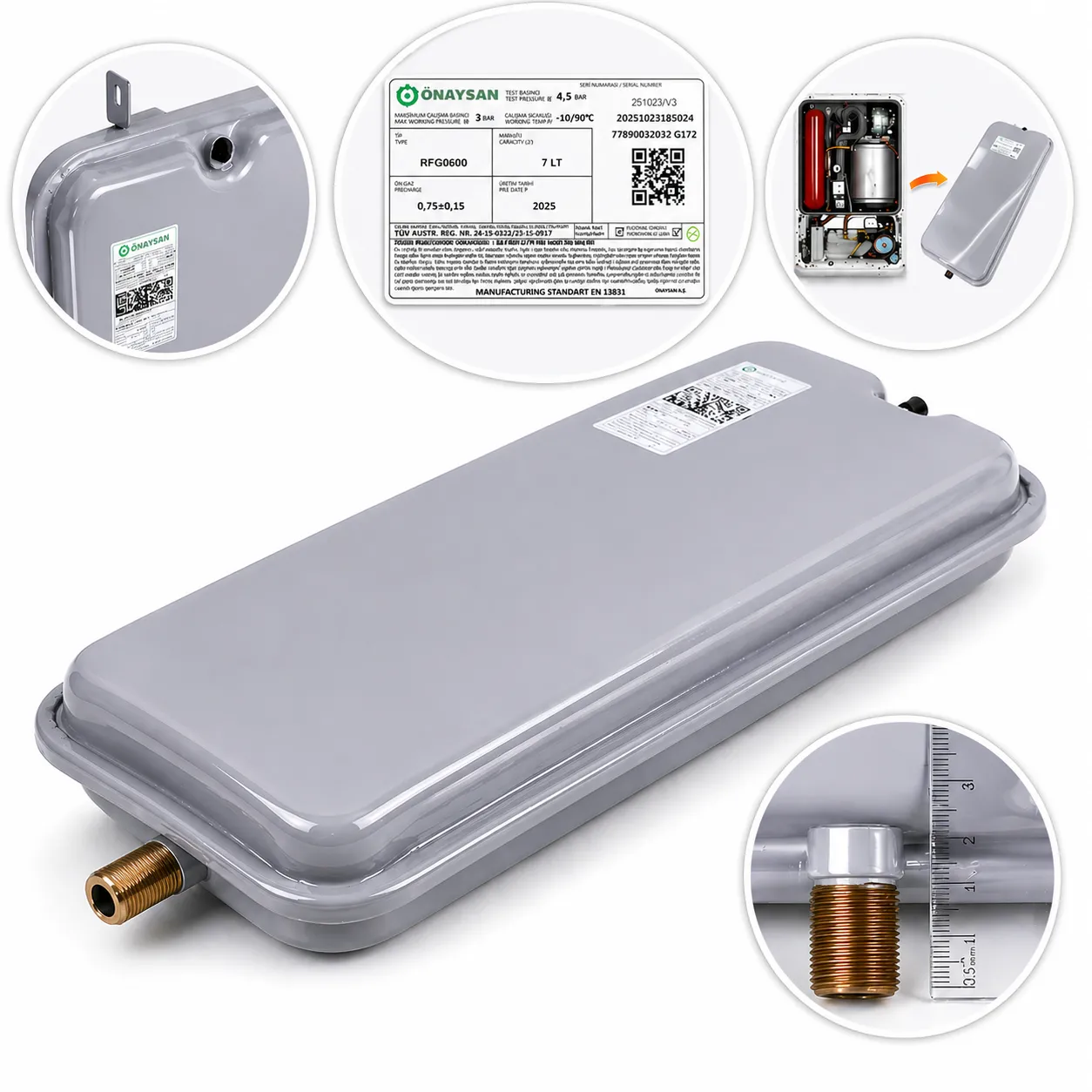 Bosch Condens 2500 GB062 Uyumlu Genleşme Tankı 7 Lt 1/2 Dik Kancalı